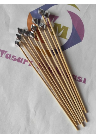 15 Cm Uzun Kürdan - 30 Adet Gümüş Piramit Boncuklu Kokteyl Karıştırıcı - Pasta Kürdanı