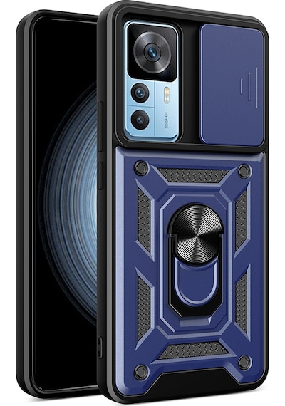 Xiaomi Mi 12t Pro Kılıf Magnetik Standlı Kamera Korumalı Zore Sürgülü Vega Kapak Mavi