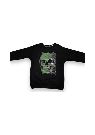 Cantoy Erkek Çocuk Önü Baskılı İçi Şardonlu Sweatshirt-15199 Siyah