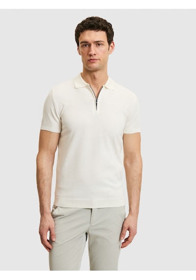 Beyaz Slim Fit Fermuarlı Polo Yaka Triko T-shirt