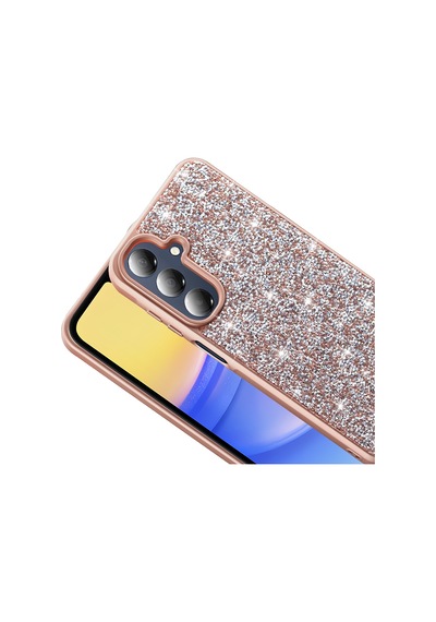 Samsung Uyumlu Galaxy A16 Kılıf Simli Pırlanta Taşlı Kamera Yükseltili Silikon Vardar Pembe