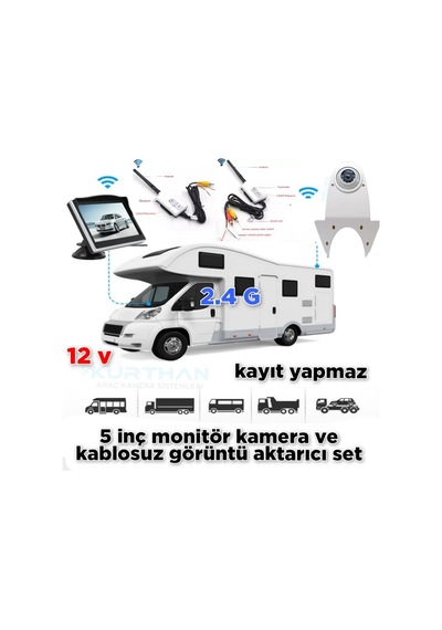 5 İnç Monitör+tepe Kamera +wifi Görüntü Aktarıcı Seti 12 Volt