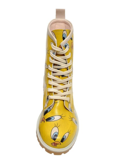 Kadın Vegan Deri Sarı Uzun Bot - Warner Bros Tweety İn Yellow Tasarım Multicolor