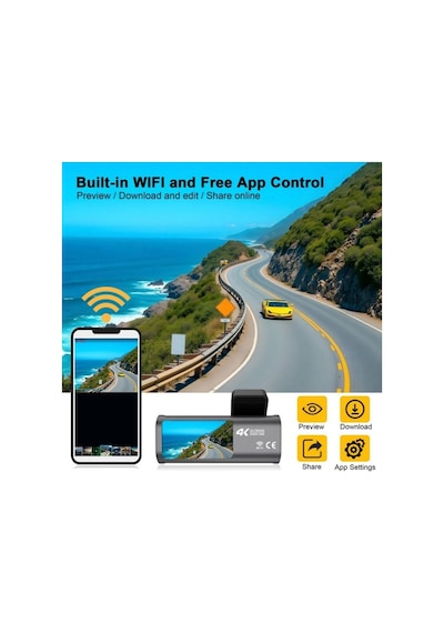 Wifi 4k Uhd App Araç İçi Kamera Gece Görüşlü Araba Kamera Kayıt Cihazı Dvr Car Dashcam