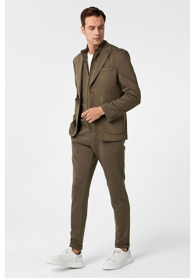 Süvari Haki Slim Fit Düz Sivri Yaka 6 Drop Spor Takım Elbise
