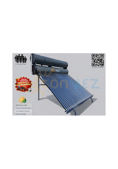Solar 36x Vakum Tüplü Güneş Enerjisi Sıcak Su Sistemleri Açık Devre Doğal Akışlı