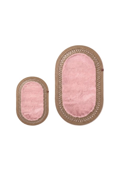 Banyo Paspası Takımı 60x100+40x60 Cm İç Trikot Pembe & Camel
