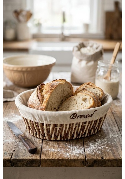 Hasır Rattan Ekmeklik, Meyvelik, Ekmek Sepeti Bread Krem