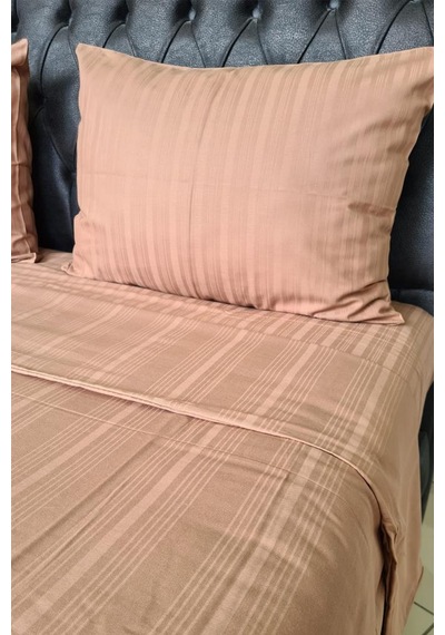 Satin Kinox Armürlü Çift Kişilik Nevresim Takımı Kahverengi Kahverengi