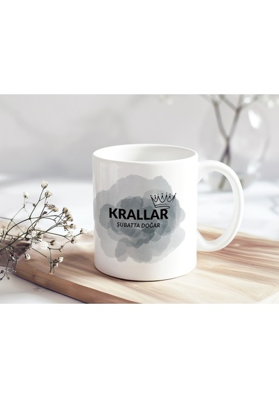 Krallar Şubatta Doğar Gri Sis Ve Taç Desenli Kupa Bardak - Erkeklere Özel Doğum Günü Hediyesi Beyaz