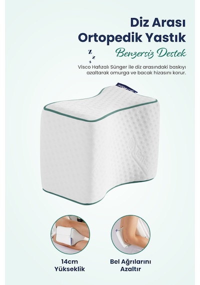 Bacak Arası Ortopedik Yastık Diz Arası Visco Yastık 25x19x14 Cm Beyaz