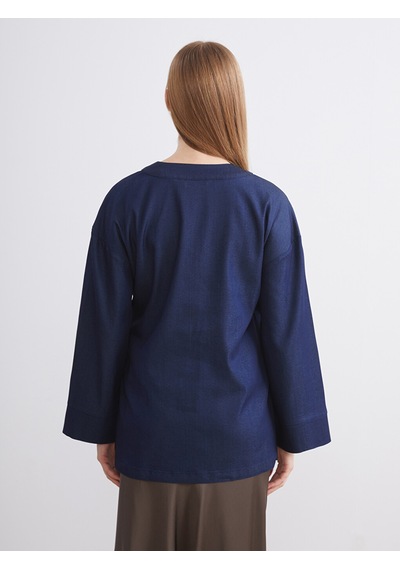 Lcw Modest İndigo Kruvaze Yaka Kadın Kimono