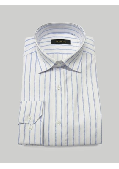 Hermose Beyaz Mavi Çizgili Modern Fit Erkek Gömlek