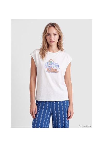 Lcw Dream Lacivert Bisiklet Yaka Baskılı Kadın Kaprili Pijama Takımı