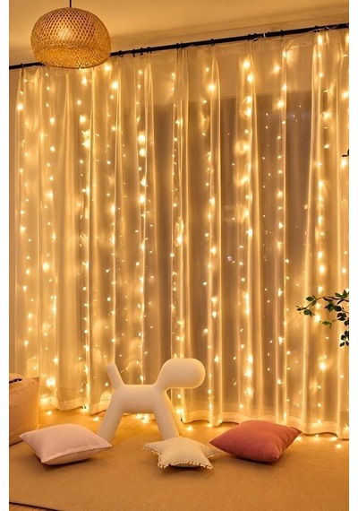 Delux Serisi Romantik Lamba Gece Lambası Perde Led Işık 3x3 Metre Lw7 Gün Işığı