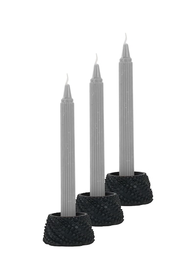 Mumluk Şamdan 3 Adet Tealight Ve İnce Mum Uyumlu Ejderha Yumurtası Model - Siyah