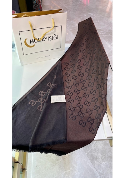 Miorel Scarfs İnce Kumaş G Desen Pamuklu Şal Yün İpek Şal 4 Mevsim Çift Taraflı Çikolata