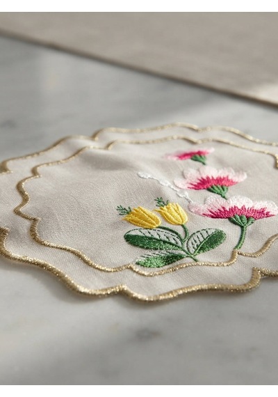 Fleur Embroidered Kokteyl Peçetesi-white