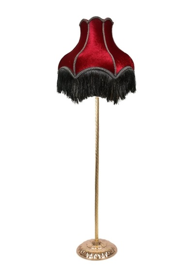 Bordo Füme Saçak Kumaş Kaplama Başlık Metal Ayaklı Klasik Şık Lambader 165x40cm