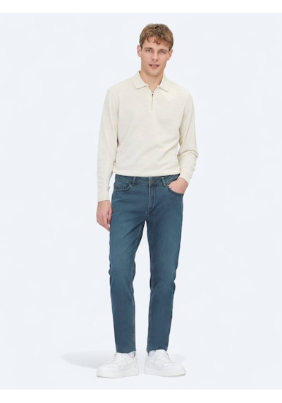 Petrol Slim Fit Denim Pamuk Karışımlı Pantolon Petrol