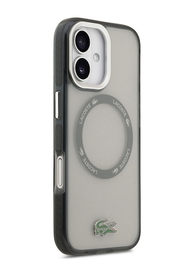 Apple Uyumlu iPhone 17 Kılıf Lacoste Lisanslı M-safe Şarj Özellikli İkonik Timsah Logolu Buzlu Kapak Gri Gri