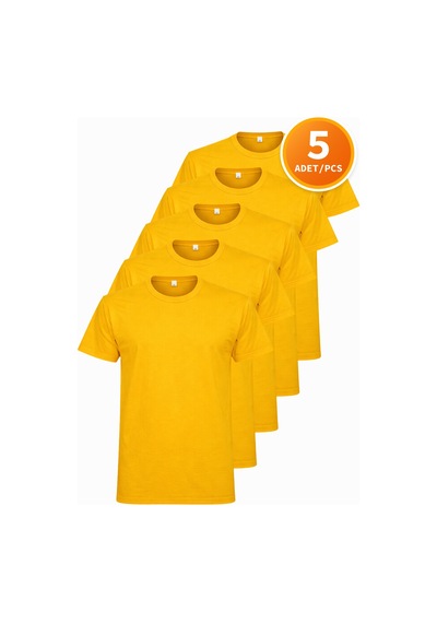 Hanclo Erkek Siyah Tişört 5 Li Paket Basic Pamuk Bisiklet Yaka Kısa Kollu T-shirt Sari