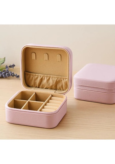Jenerik Mini Fermuarlı Takı Kutusu 10x10x5 Cm - Suni Deri, 4 Bölmeli