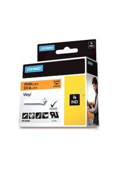 Dymo Rhinopro Vinil 18436 19 MM x 5.5 M Şerit Turuncu - Siyah