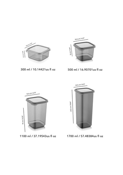 Meleni Home Viola Kapaklı Kare Erzak Saklama Kabı 32'li 8x 0.3 L-0.5 L-1.1 L-1.7 L Etiketli Antrasit