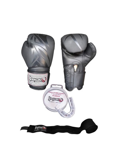 Dragon Mamba Boks Eldiveni Seti Siyah Boks Eldiveni Bandaj Siyah Renk Ve Dişlik 3'lü Set Siyah, 12 Oz Çok Renkli