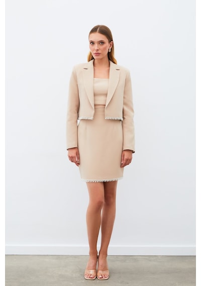 Sateen Aksesuarlı Kısa Etek - Bej-134929 Bej