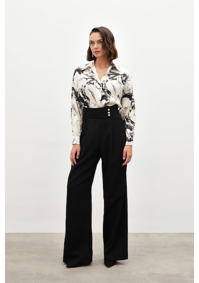 Sateen Bel Detaylı Pantolon - Siyah