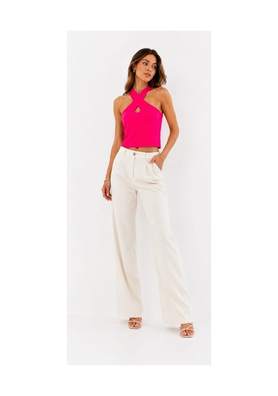 Onno Style Women Kolsuz Askılı Çapraz Yaka Triko Kadın Bluz Pembe