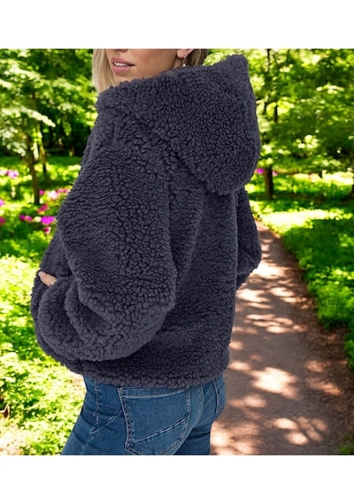 Kışlık Özel Tasarım Peluş Ceket Füme