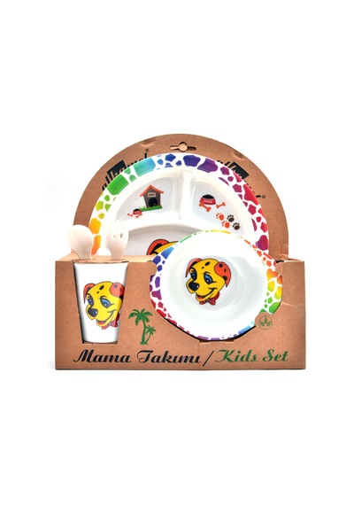 Köpek Melamin Bebek Mama Yemek Tabağı Kabı Bardak Kaşık 5li set Çok Renkli