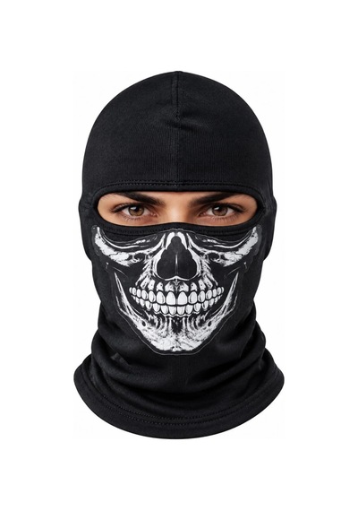 Womanandkids Wak Unisex Kurukafa Desenli Balaklava Kışlık Tam Yüz Maske Nefes Alan Esnek Kask Altı Boyunluk Siyah Set
