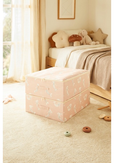 Ocean Home Textile 2'li Çocuk Odası Deniz Kızı Destekli Kutu Hurç Set 45 X 55 X 18 Cm Pembe