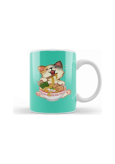 Kawaii Neko Kedi Cute Ramen Cat Japanese Noodle Anime Lover Kupa Bardak Porselen Karışık