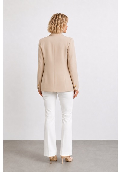 Bihan Store Kadın Kruvaze Tek Düğmeli Blazer Ceket Y26-421 - Taş