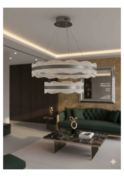 Bohem Aydınlatma Modern Dağ Modeli 40x60 3 Renk Led Kumandalı Salon Avizesi Beyaz Sarı Günışığı Krom