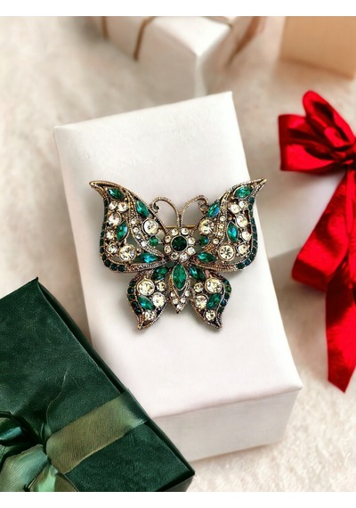 Black Diamond Swarovski Taşlı Kelebek Broş Metalik