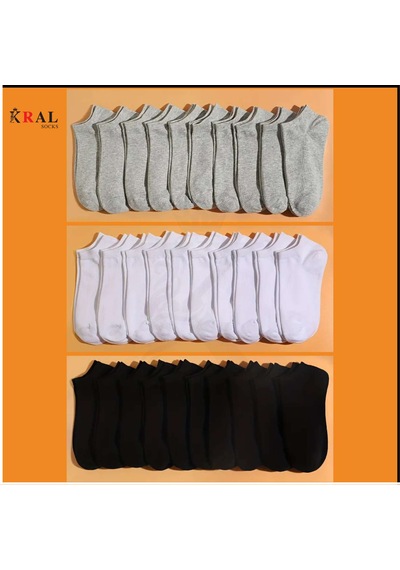 Kral Socks Kadın - Erkek 20 Çift Düz Desen Ekonomik Bilek Boy Patik Ço...