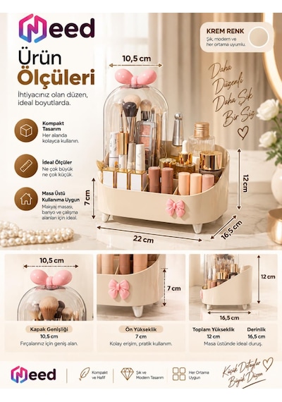 Need Şeffaf Kapaklı Toz Korumalı Fırçalık Bölmeli Makyaj Organizeri Kozmetik Düzenleyici Krem Nd-8069-crm