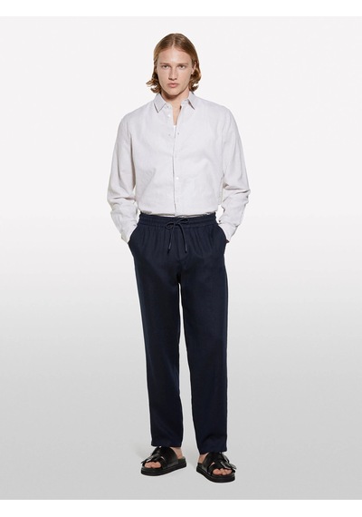 Sisley Keten Karışımlı Çizgili Regular Fit Gömlek Erkek Kahve Gömlek - 325p51fcsq03g