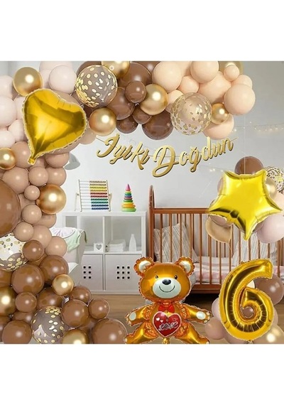 Ayıcıklı Lüks Kahverengi Doğum Günü Süsü Doğum Günü Parti Balon Seti 1