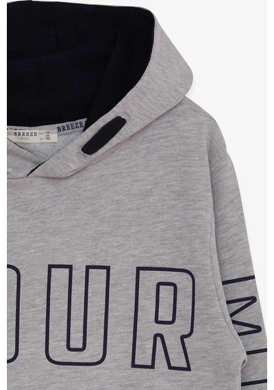 Breeze Erkek Çocuk Yazı Baskılı Sweatshirt 9-16 Yaş, Gri Melanj