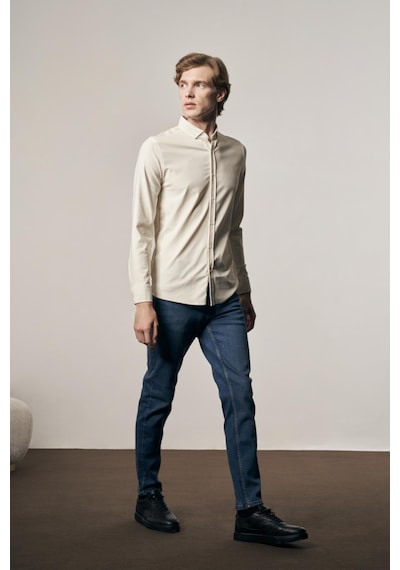 İmza Bej - Beyaz Smart Düğmeli Yaka Uzun Kol Cepsiz Slim Fit Casual Gömlek 1004255165 Bej - Beyaz İmza Bej - Beyaz Smart Düğmeli Yaka Uzun Kol Cepsiz Slim Fit Casual Gömlek 1004255165 Bej - Beyaz