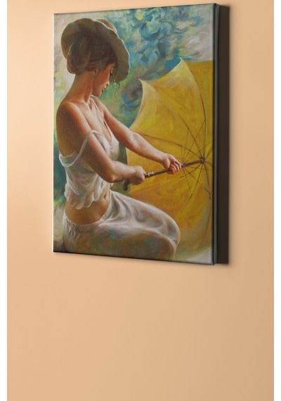 Webstyle Sayılarla Boyama Seti Kasnaklı Sarı Şemsiyeli Kadın 50 X 65 Cm