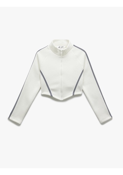 Koton Şerit Detaylı Dik Yaka Üç İplik Şardonlu Fermuarlı Crop Sweatshirt Ekru 6wal10209ık Ekru Koton Şerit Detaylı Dik Yaka Üç İplik Şardonlu Fermuarlı Crop Sweatshirt Ekru 6wal10209ık Ekru