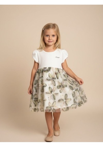 Zekids Kız Çocuk Çiçek Desenli Elbise-17233 BEYAZ Zekids Kız Çocuk Çiçek Desenli Elbise-17233 BEYAZ